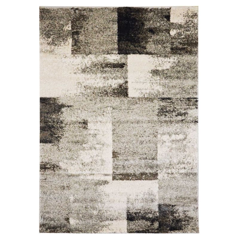 (B501) Ivory & Gray Abstract Block Runner, 2x6