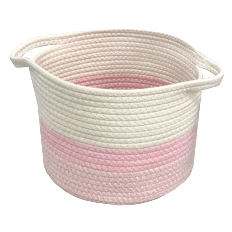 at Home Princess White & Pink Striped Cotton Rope Basket, Large