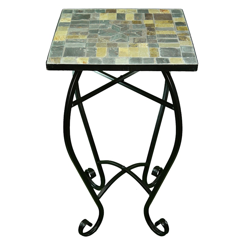 Square Mosaic Plant Stand With Metal Base Grey