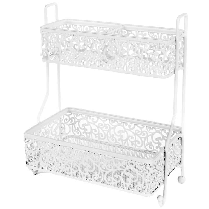 Fiore White Punched Metal Rectangular 2-Tier Organizer
