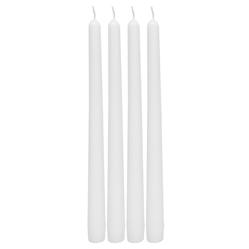 4-Pack White Unscented Taper Candles, 10"