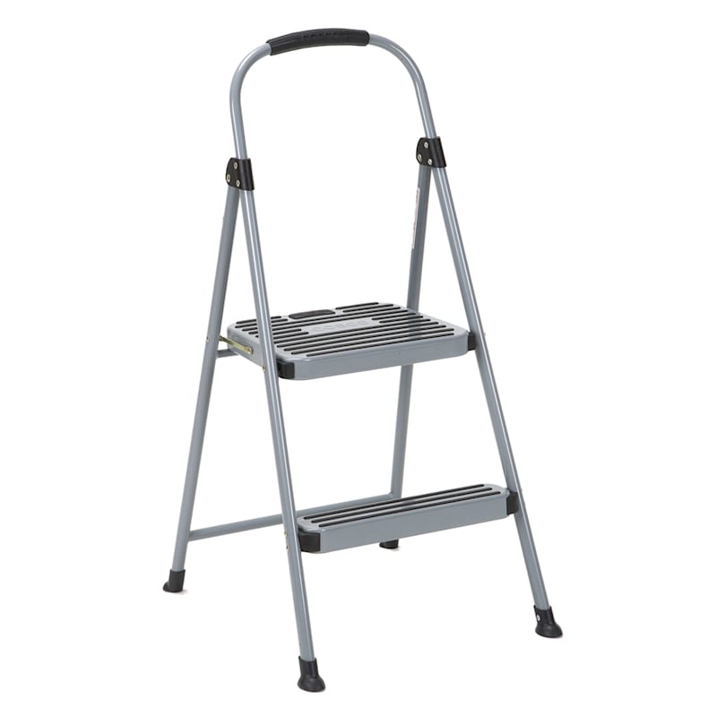 2-Step Grey Metal Folding Step Ladder
