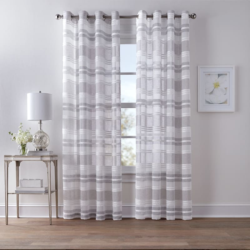 Dakota Light Gray Textured Striped, Gray Pattern Grommet Curtains