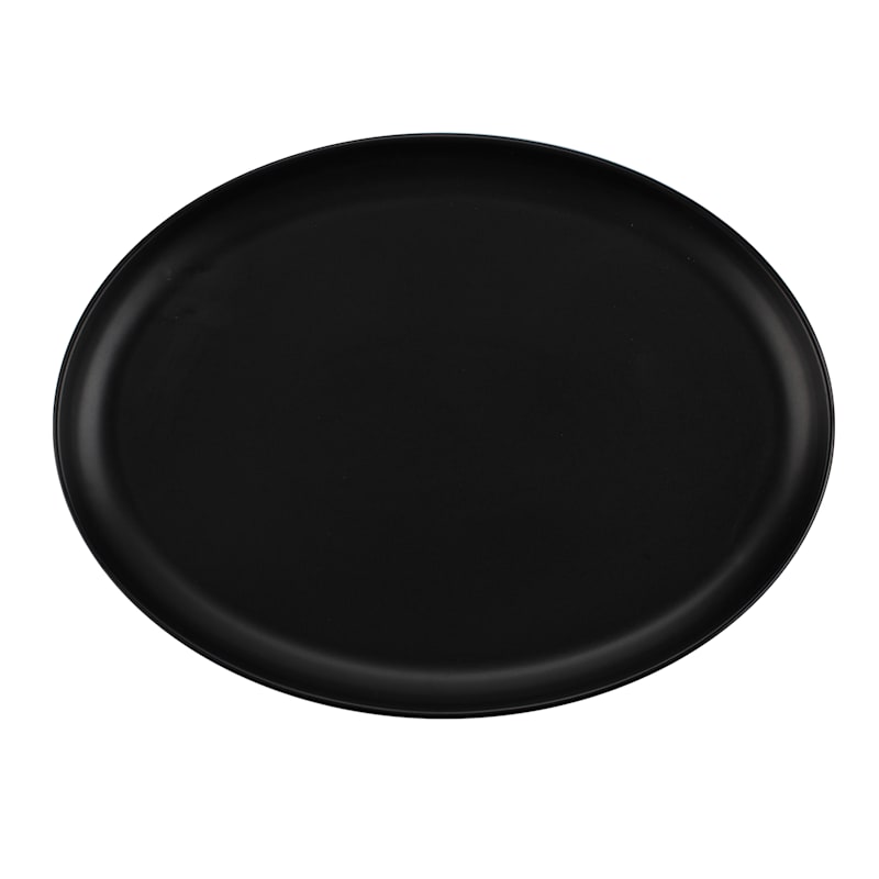 Matte Black Stoneware Oval Platter At Home
