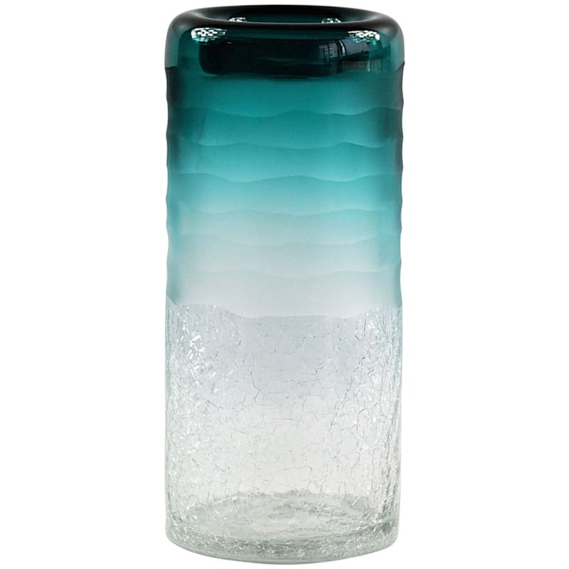 Teal Ombre Glass Vase, 12"