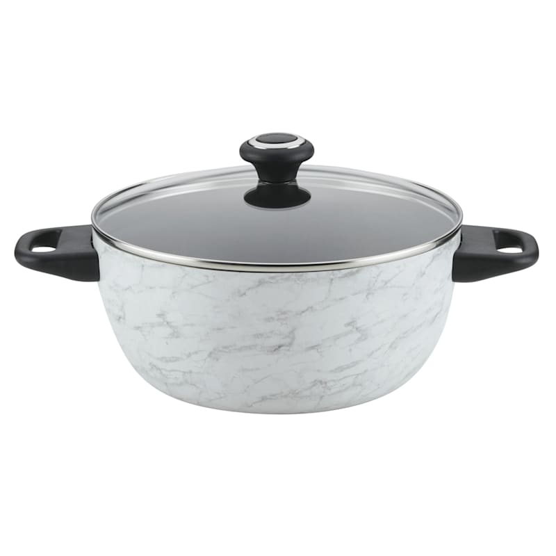 Farberware Designs Non-Stick White Marble-Look Casserole Pan with Lid, 5.5qt