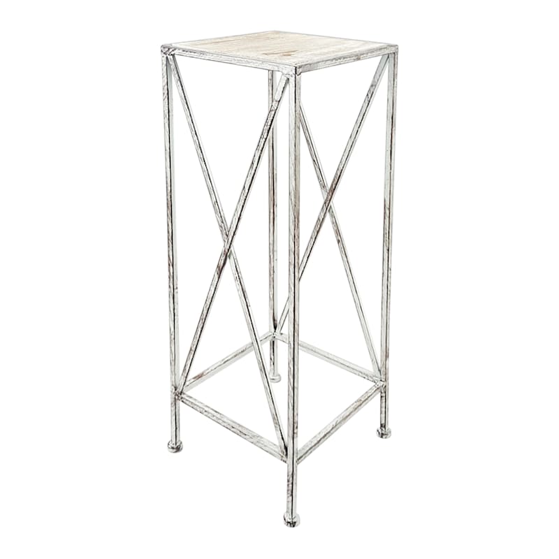 Metal Plant Stand With Wood Top Grey, Large