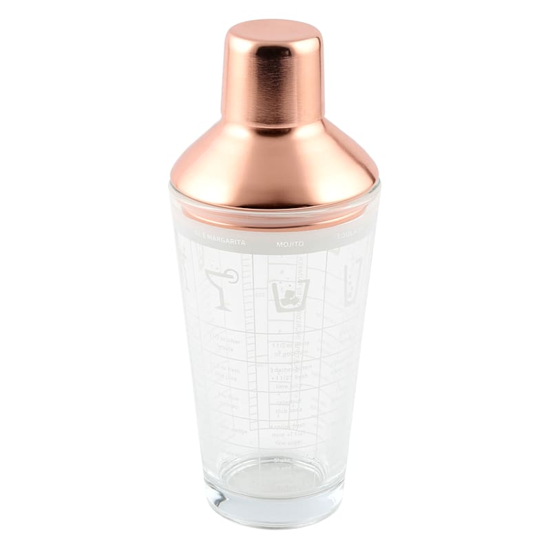 Glass Recipe Cocktail Shaker with Copper Lid