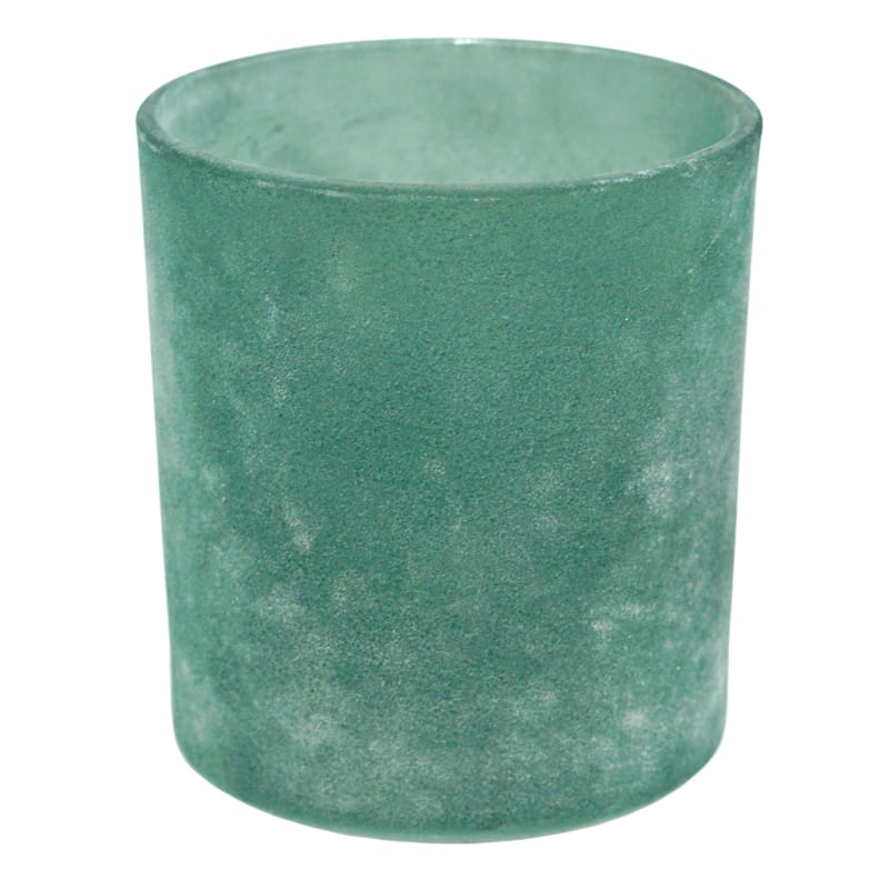 Frosted Green Glass Cylinder Votive Holder, 4"