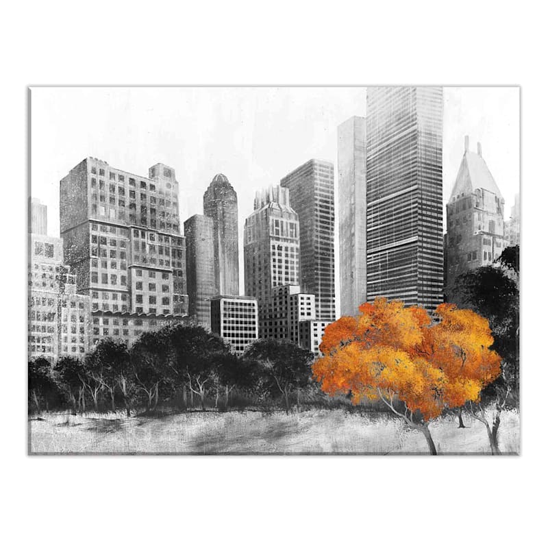 Cityscape Gold Tree Enhanced Canvas Wall Art, 45x60