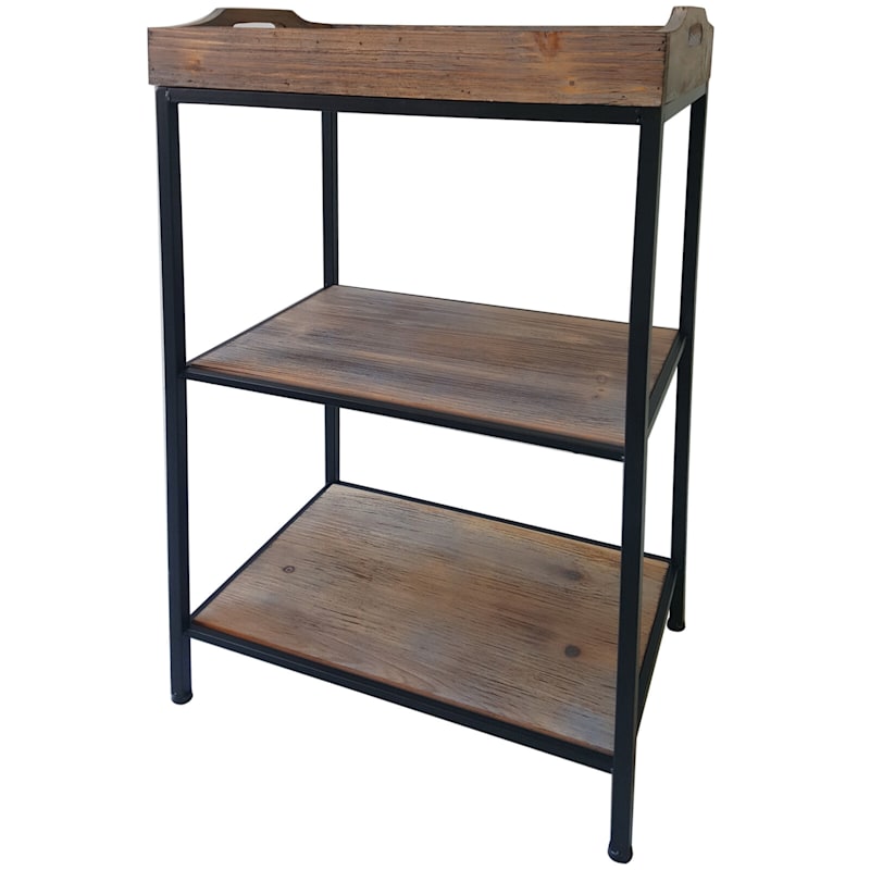 Black Metal Rack with Wooden Tray Top