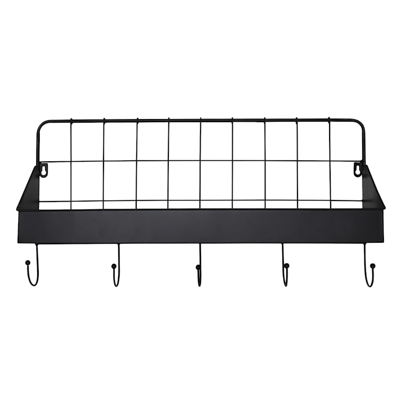 Black Metal Wall Shelf eith Hooks 24X12