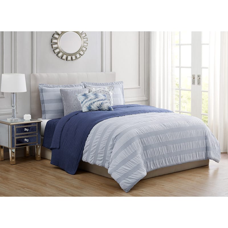Light Blue Gathered Comforter Set, Light Blue Comforter Sets King