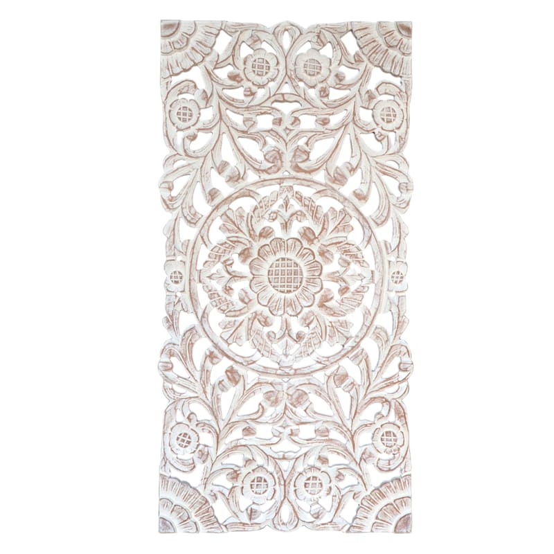 Carved White Wooden Wall Panel, 18x36