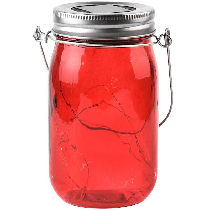 Red Glass & Plastic Jar Lantern, 5"