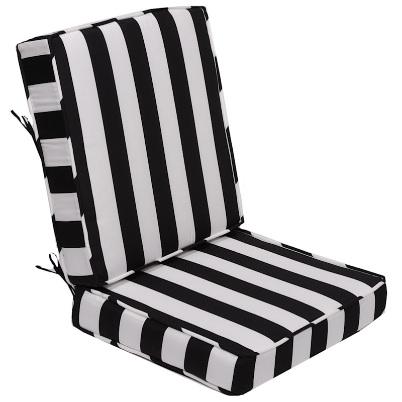 2 Piece Black Awning Striped Outdoor, At Home Deep Seat Patio Cushions