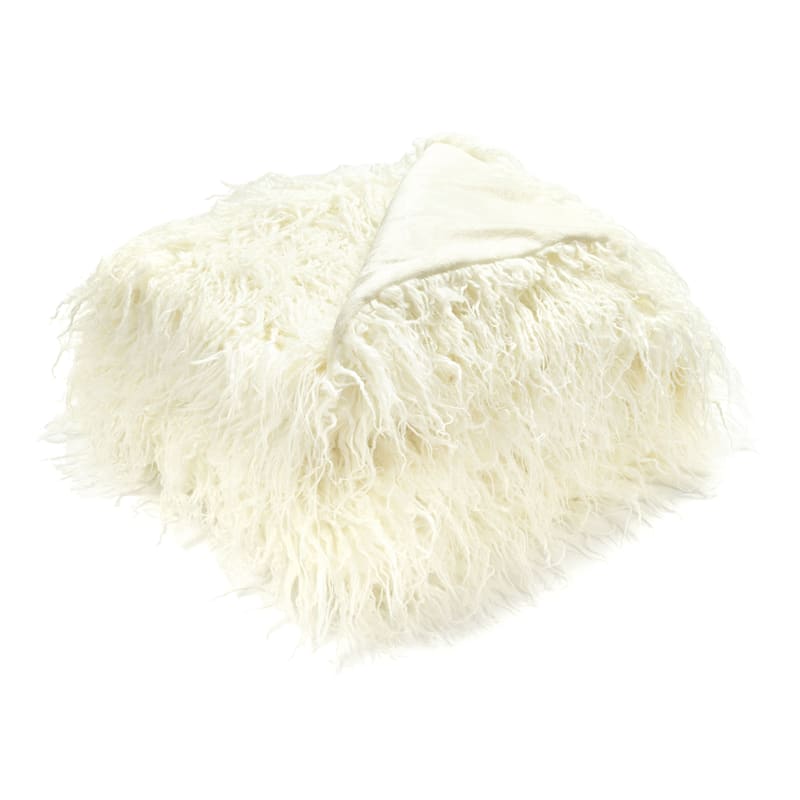 Alpaca Neutral Faux Fur Throw Blanket, 50x60