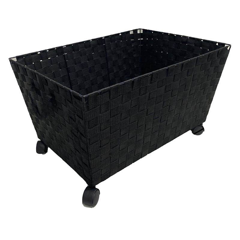 Black Weave Laundry Basket with Wheels