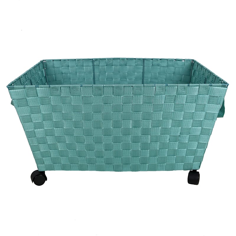 Woven Band Laundry Basket with Wheels, Turquoise