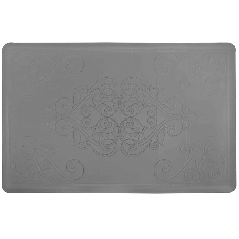 Gray Embossed G-Step Medallion Design Kitchen Mat, 2x3