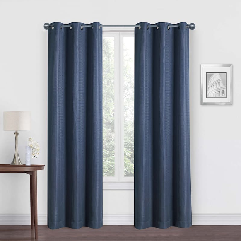 Morisson Navy Blackout Grommet Curtain, White And Navy Curtains Blackout