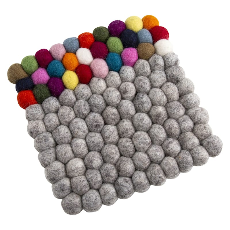 ægtemand Sump krybdyr Square Grey/Multicolor Felt Pom Pom Ball Trivet | At Home