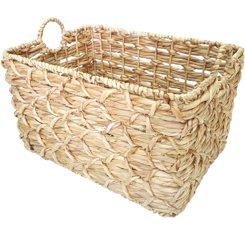 White Rectangle Basket Weave Round Handle L