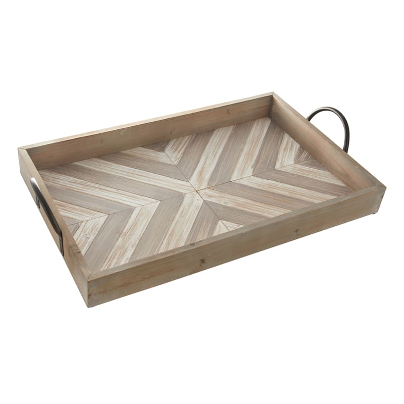 Brown Faux Wood Tray with Iron Handles, 25x15