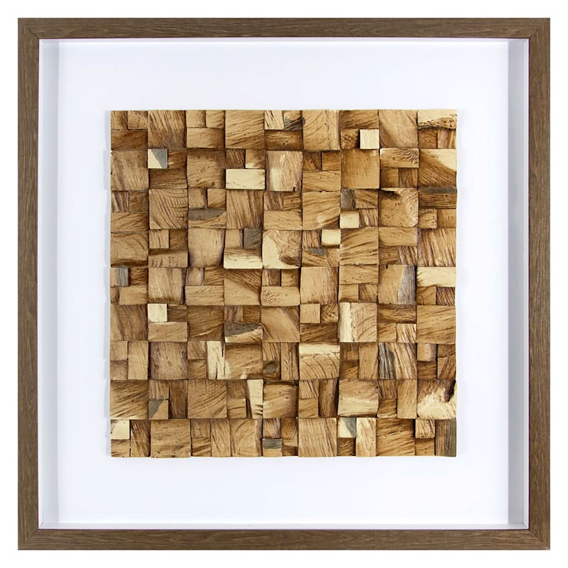 Retouch club Power Glass Framed Faux Wood Tiles Wall Art, 23" | At Home