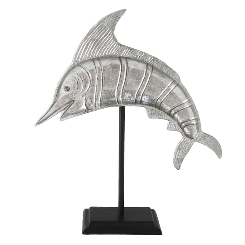 Grey Metal Dolphin with Stand, 16"