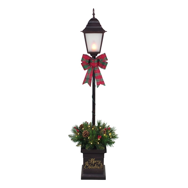(E51) Flicker Flame Potted Lamp Post, 4'