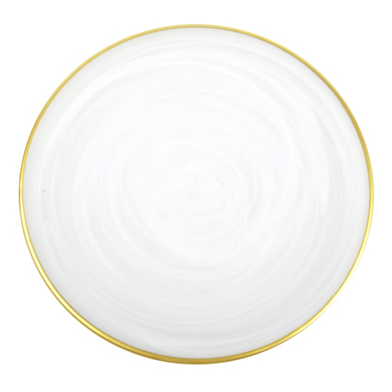 White Gold Rim Swirled Glass Salad Plate