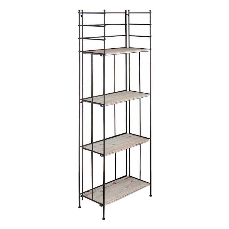 Origami Folding 4-Tier Heavy Duty Steel Bakers Rack with Wood Shelf White