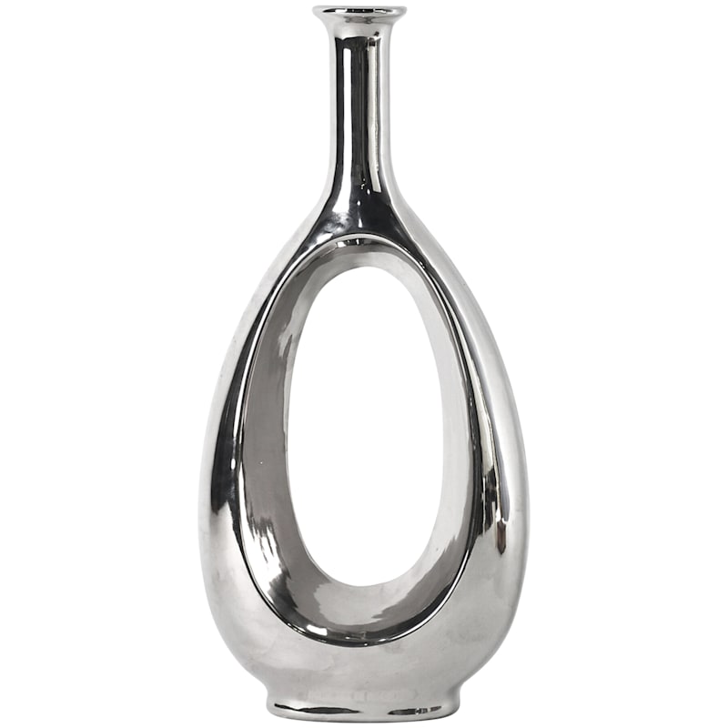 Silver Oval Cutout Ceramic Vase, 18.5"