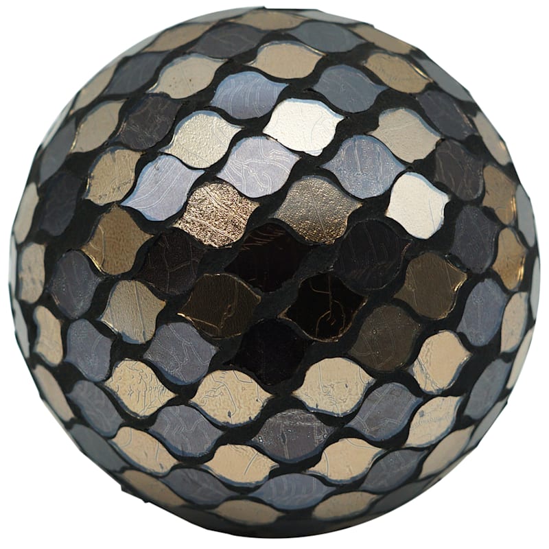 Grey with Black Grout Mosaic Sphere, 5"