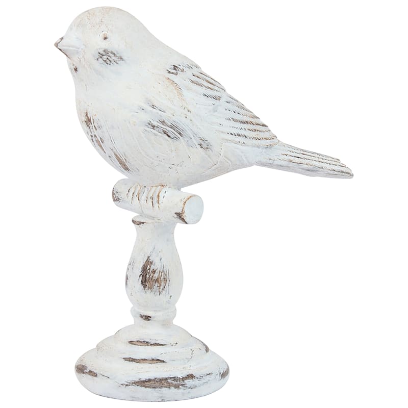 Whitewash Bird Figurine, 5"