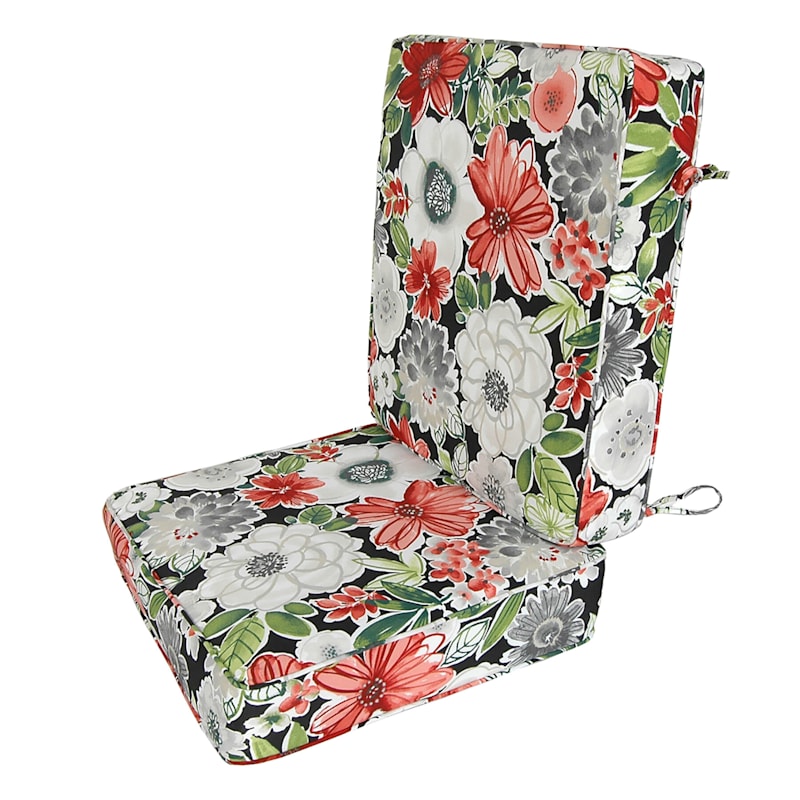 2-Piece Tamani Black Floral Outdoor Gusseted Deep Seat Cushion