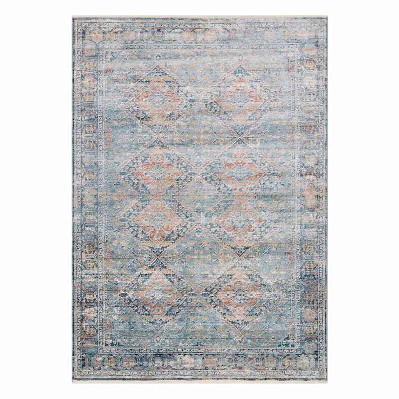 (B652) Genevieve Distress Look Red & Blue Area Rug, 8x10 At Home