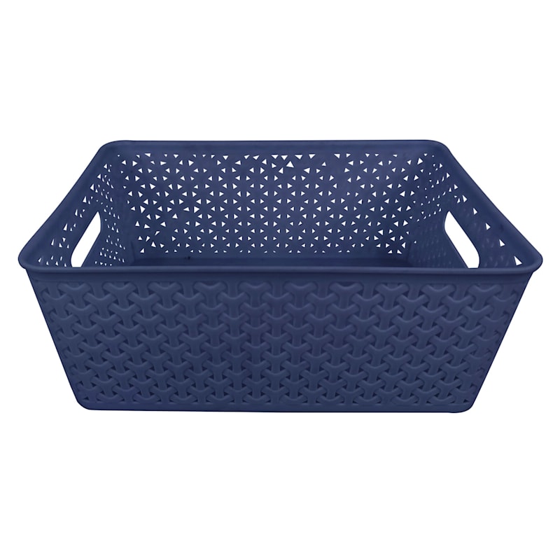 Navy Blue Peony Y-Weave Storage Basket, Medium, Sold by at Home