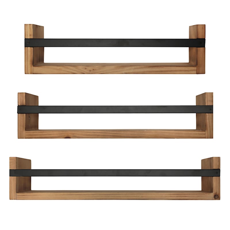 Wood and Metal Long Wall Shelf
