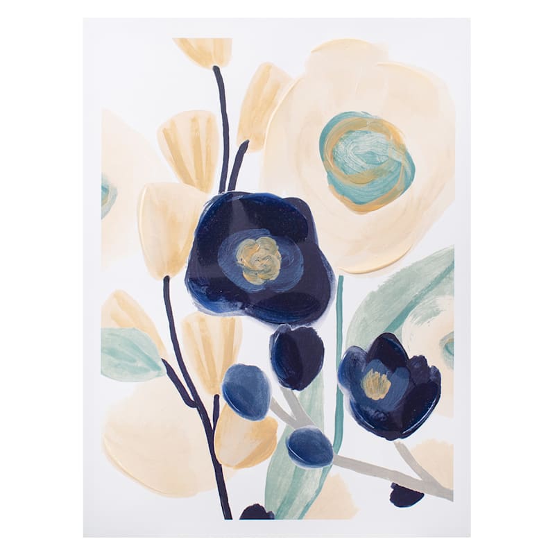 Blue & Cream Floral Canvas Wall Art, 18x24