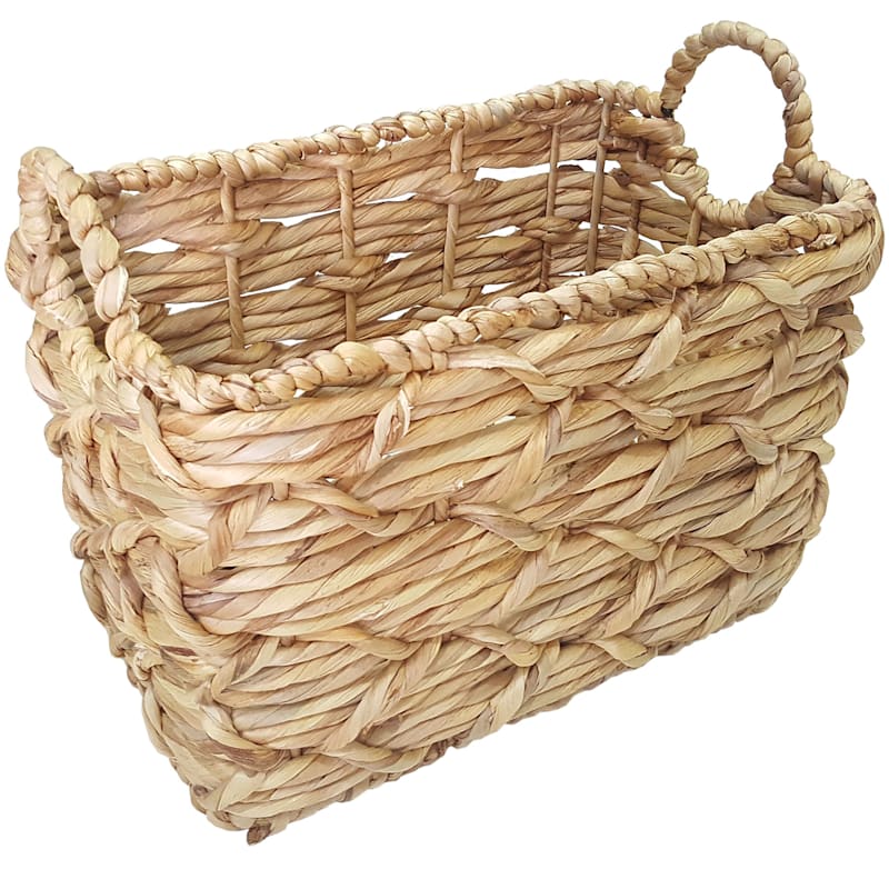 White Rectangle Basket Weave Round Handle S