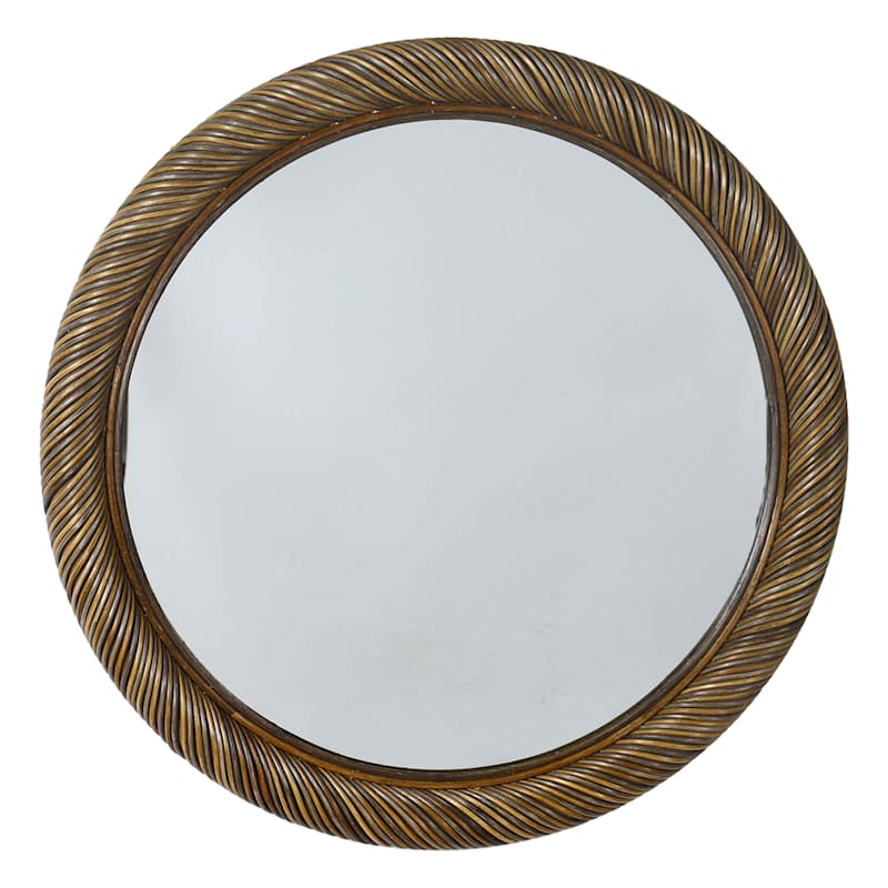 Natural Rattan Framed Round Wall Mirror, 30"