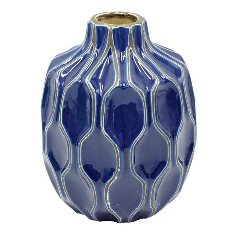 Honeybloom Katherine Navy Ceramic Vase, 8"