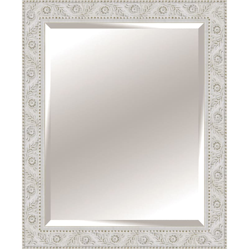 Rectangle Solid Wood Floral Antique White Wall Mirror, 30x42