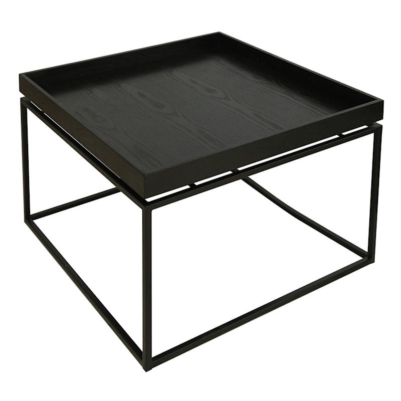 Wood Tray Top Coffee Table With Metal, Black Wooden Coffee Table Tray