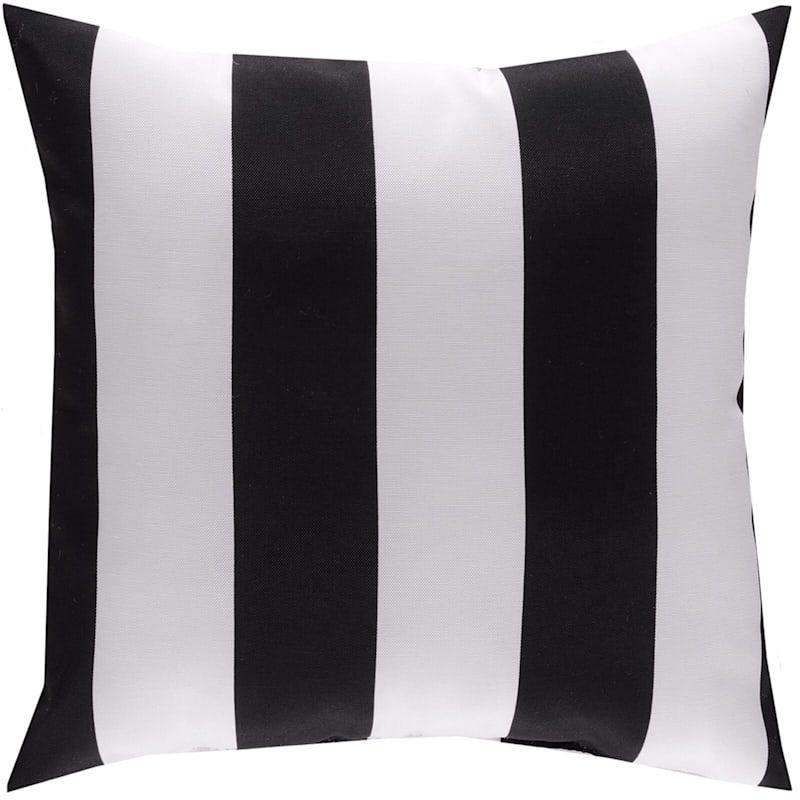 Black Awning Striped Outdoor Throw Pillow, 16"
