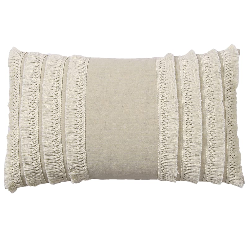 Lillian White Throw Pillow with Tassels, 13x22