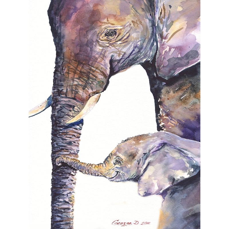 Elephant Affection Baby Artistic 3.2 Wall Art Canvas Picture Print 