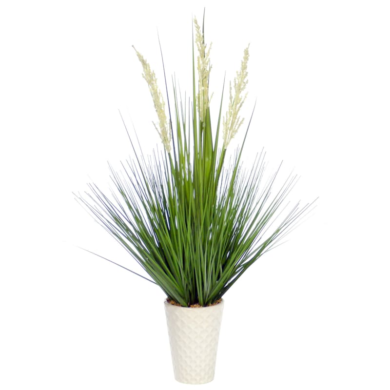 Green Grass Bundle with White Planter, 30"